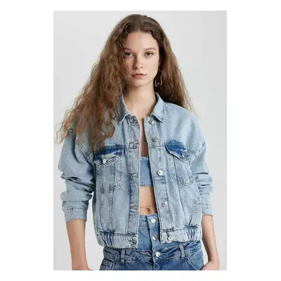 DEFACTO Shirt Collar Buttoned Pocket Jean Bomber Jacket