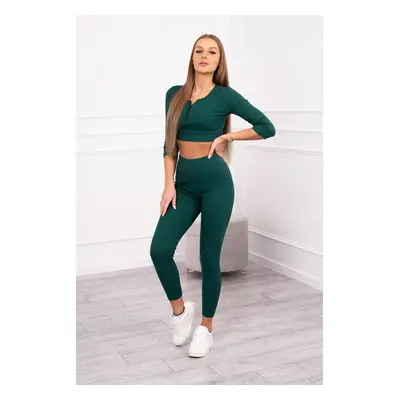 Ribbed crop top set in dark green color