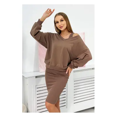 Set blouse + ribbed mocha dress