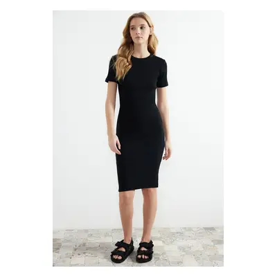 Trendyol Black Crew Neck Ribbed Stretchy Knitted Midi Pencil Dress