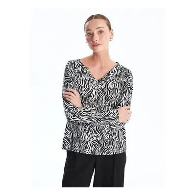 LC Waikiki LCW V-neck Print Long Sleeve Women's Blouse