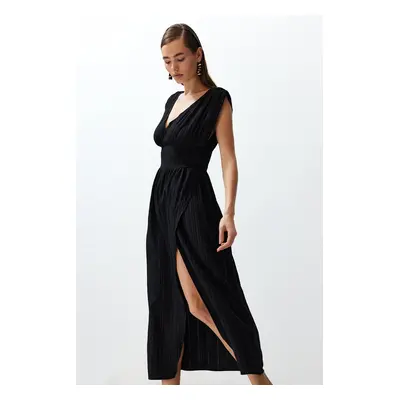 Trendyol Black Maxi Woven Slit Beach Dress