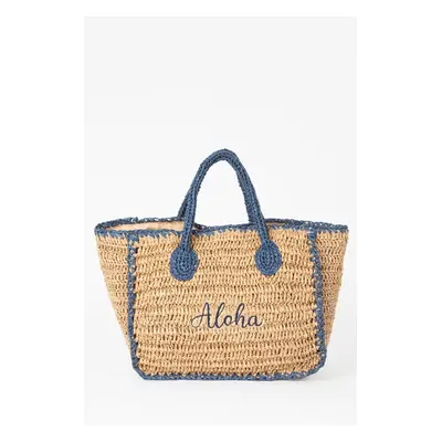 DEFACTO Women's Text Embroidered Straw Handbag