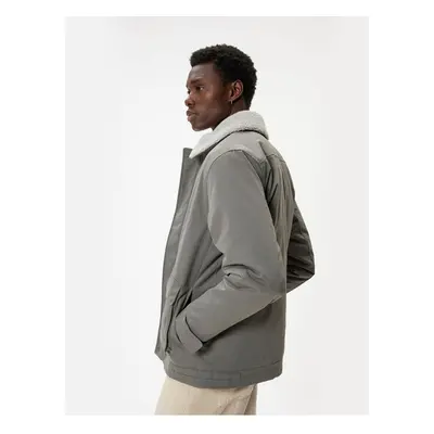 Koton Slim Fit Jacket Plush Collar Detailed Zippered