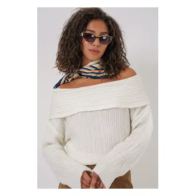 Bigdart Women's Open Shoulder Oversize Knitwear Sweater - White