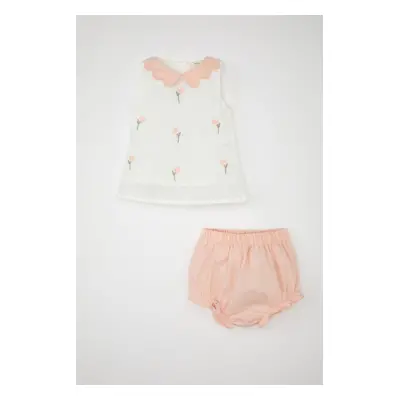 DEFACTO Baby Girl 2-Piece Set Embroidered Sleeveless Blouse Top Linen Panties Bottom