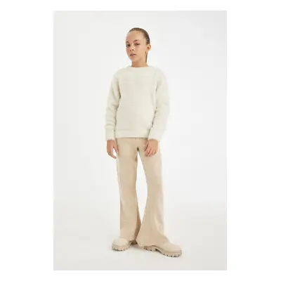 DEFACTO Girl Flare Fit Bell-bottom Basic Plain Knitwear Trousers