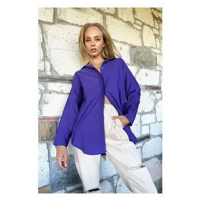 Trend Alaçatı Stili Women's Purple Oversize Long Woven Shirt