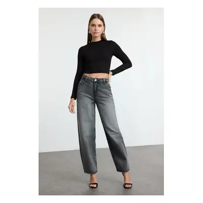 Trendyol Anthracite More Sustainable High Waist Skater Baggy Jeans