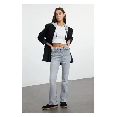 Trendyol Gray Normal Waist Crop Flare Jeans