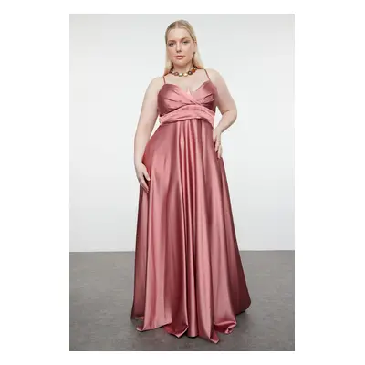 Trendyol Curve Salmon Strappy Double Breasted A-Line Long Woven Evening Dress/Night/Graduation/E