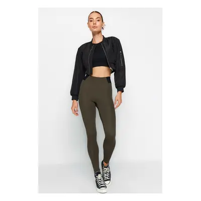 Trendyol Khaki High Deakis Interlock kötött leggings rugalmas derékkal