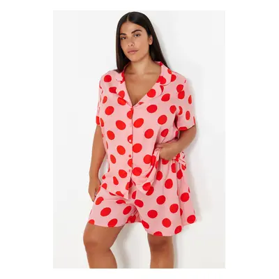 Trendyol Curve Pink Shirt Collar Polka Dot Woven Pajama Set