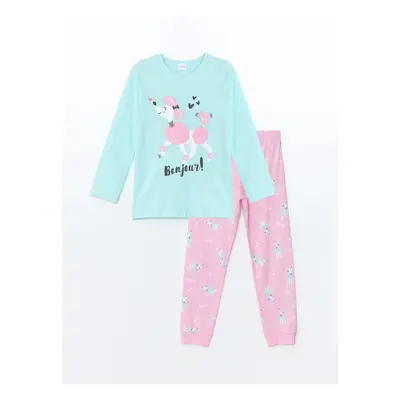 LC Waikiki Crew Neck Printed Long Sleeve Girl's Pajama Set