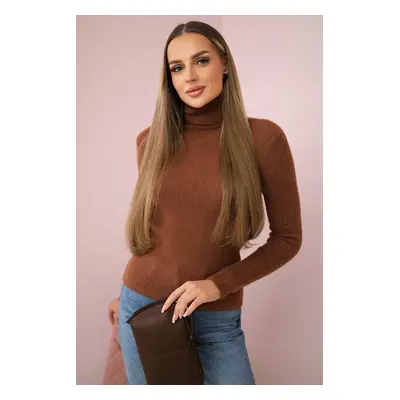 Włoski Ribbed alpaca turtleneck sweater brown