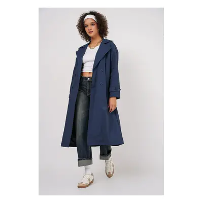 Bigdart Double Breasted Collar Trench Coat - Navy Blue