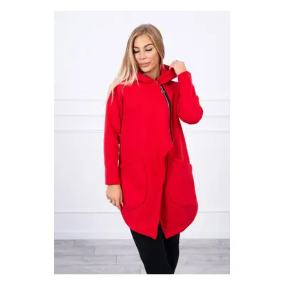 Insulated sweatshirt with asymmetrical zipper in red color