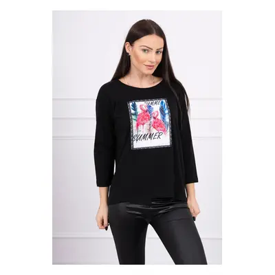 Blouse with 3D black flamingo graphics