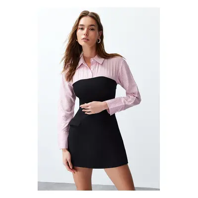 Trendyol Pink Plain Bodycone Strapless Detailed Finike Mini Woven Shirt Dress