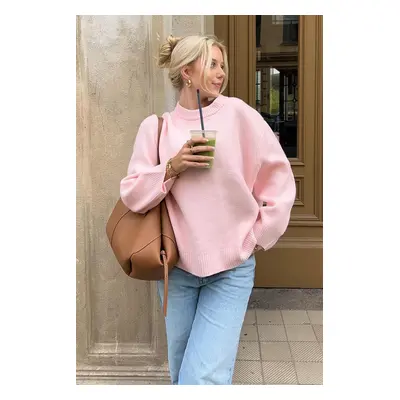 Madmext Pink Crew Neck Oversize Knitwear Sweater