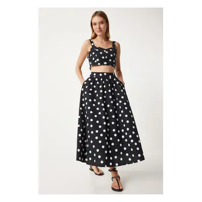 Happiness İstanbul Women's Black and White Polka Dot Poplin Suit