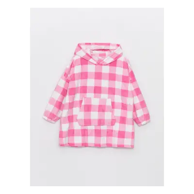 LC Waikiki Girls' Hooded Plaid Long Sleeve Plush Pajamas Top