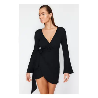 Trendyol Black Mini Woven Tie Beach Dress