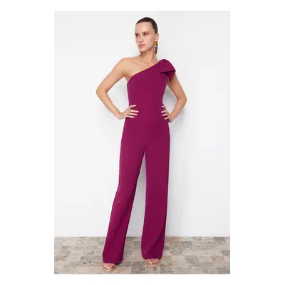 Trendyol Purple Bow Detailed Single Sleeve Woven Jumpsuit