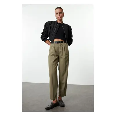 Trendyol Khaki Belted High Waist Mom Jeans