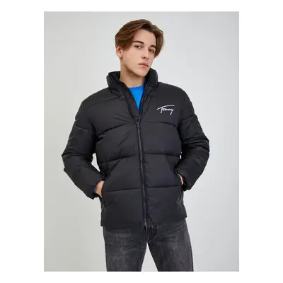 Black Mens Quilted Jacket Tommy Jeans Signature Puffer - Men