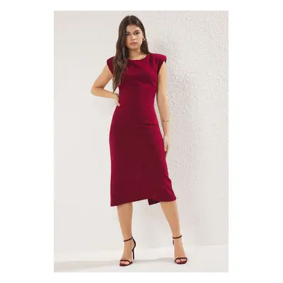 Trendyol Claret Red Fitted/Fits Body Padded Flexible Midi Knit Dress