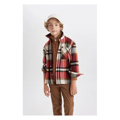 DEFACTO Boy Oversize Wide Pattern Plaid Flannel Long Sleeve Shirt