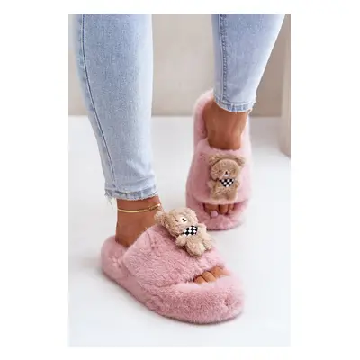 Futrzane Women's slippers with teddy bear pink Romania