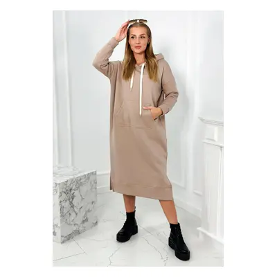 Long dress with a hood in dark beige color