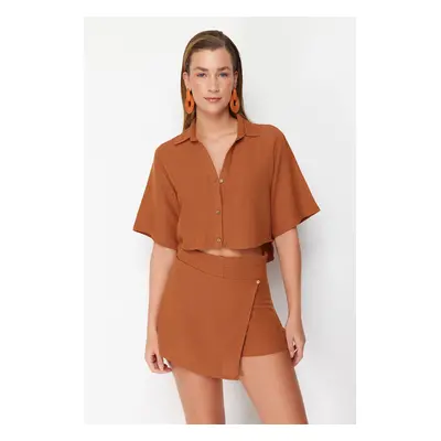 Trendyol Brown Woven Linen Blend Shirt Shorts Set