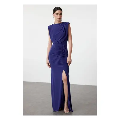 Trendyol Saks Fitted Draped Woven Long Elegant Evening Dress