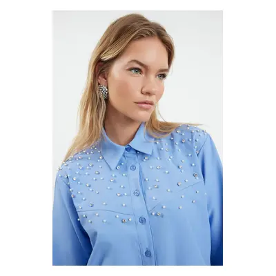 Trendyol Blue Pearl Stone Detailed Woven Shirt