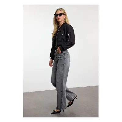 Trendyol Anthracite More Sustainable Normal Waist Wide Leg Jeans