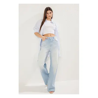 Trendyol Blue Low Waist Wide Leg Jeans