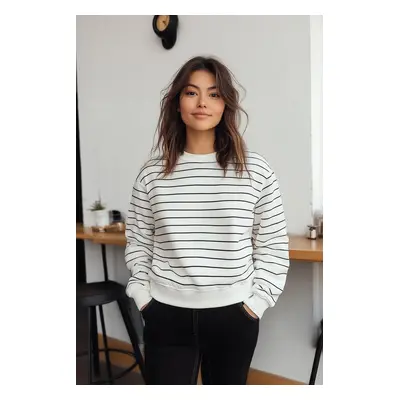 Trendyol White Yarn Crew Neck Striped Regular Knitted Sweatshirt