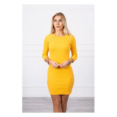 Dress with decorative mustard buttons