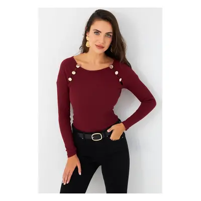 Cool & Sexy Women's Burgundy Button Accessory Camisole Blouse