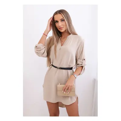 Kesi Włoski Dress with longer back and belt light beige