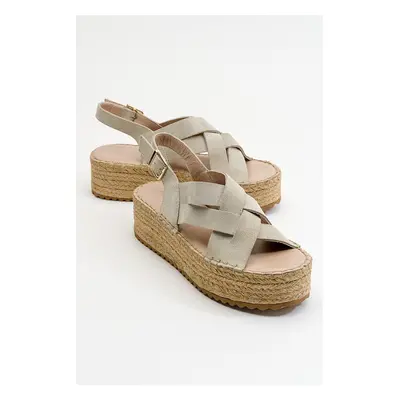 LuviShoes Lontano Women's Beige Suede Genuine Leather Sandals