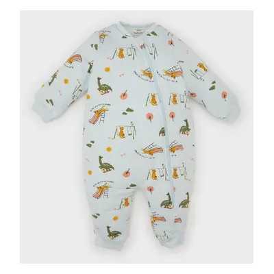 DEFACTO Baby Boy Newborn Dinosaur Printed Zippered 2.5 Tog Fiber Combed Cotton Long Sleeve Jumps