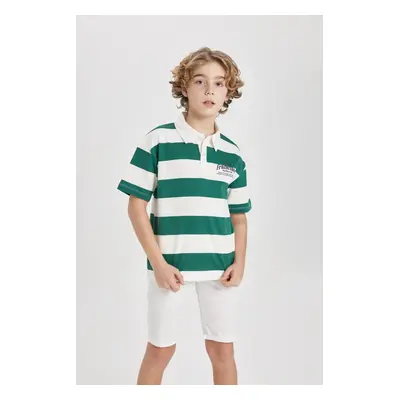 DEFACTO Boys Oversize Fit Striped Printed Short Sleeve Polo T-Shirt