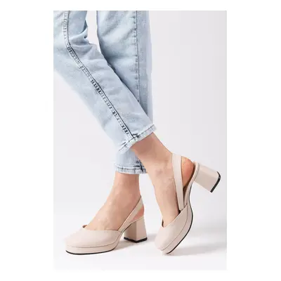 Mio Gusto Evita Women's Beige Open Platform Heeled Shoes