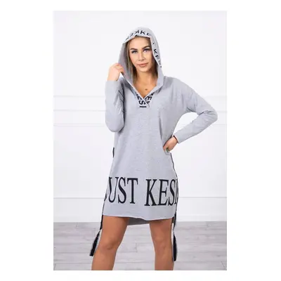 Dress with a hood and a gray print