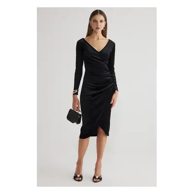 Trendyol Black Bodysuit Velvet Knitted Dress