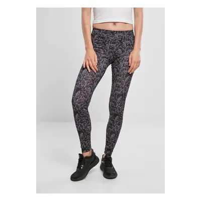 Női leggings AOP hibiszkusz fekete